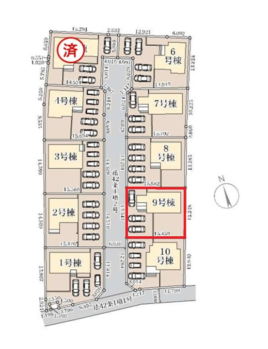 リーブルガーデン  ひたちなか稲田　10期　9の前面道路含む現地写真|3台駐車可能です。気になる他の物件と合わせての現地ご案内も可能です。HPから、またお電話でも、お気軽にお問い合わせください。

