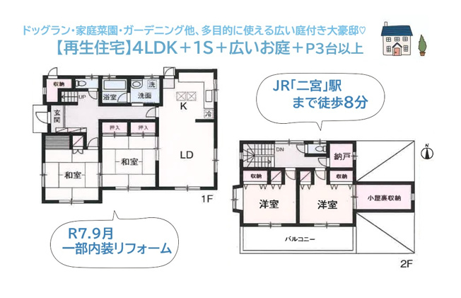 【間取り】 | R7.9月内装一部リフォーム完工！
気持ちよい新生活がお迎えできる再生住宅で、快適な新生活をお迎えしませんか♪
全室南向きで、陽当たり・風通りも良好ですよ。