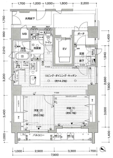 【間取り】 | アール・ケープラザ横濱Ⅵ | 北東・北西・南という三方角部屋なので、陽当たり・通風良好です。
