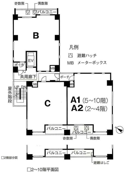 【その他】 | アール・ケープラザ横濱Ⅵ | ２階から１０階の各階平面図面となります。各階３戸の世帯があります。