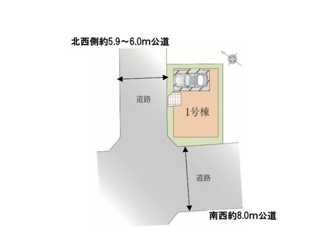 【区画図】 | 川越市清水町　新築一戸建住宅　全1棟　(ふじみ野店) | 幅広道路に面した角地につき採光・通風良好です！