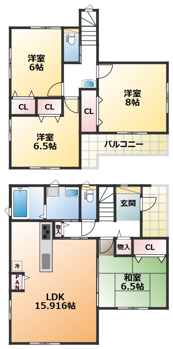 いろどりアイタウン宇都宮市野沢町23-P1　9号棟の間取り|南向きで陽当たりの良い間取りです