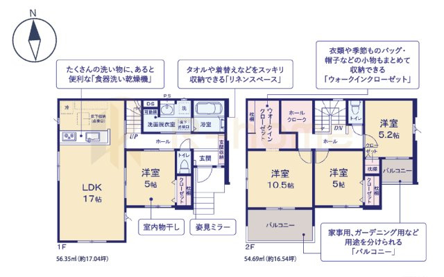 牛久市南18期　新築戸建て　1号棟の間取り|4LDK＋WIC＋ホールクローク、土地面積160.79m2、建物面積111.04m2