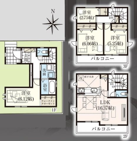 【間取り】 | 三郷市彦川戸１丁目新築戸建（彦川戸２期） | 南向き・4LDK