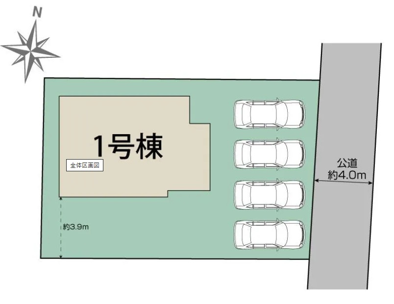 桶川市坂田東1丁目2期全1棟の区画図|カースペースは4台並列駐車可能です！お友達やご親戚など来客時の駐車スペースも安心です◎小学校が徒歩5分圏内の距離にありますので、小さなお子様がいるご家庭も、安心してお子様の通学を見送ることができます。