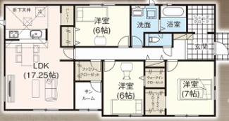 【間取り】 | GRAFARE下野市仁良川2期 | ウォークスルークローゼット２箇所＆天気を気にせず洗濯干しができるサンルーム付♪