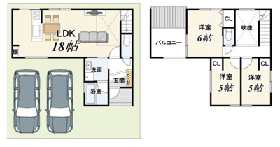 【土地図＋建物プラン例】 | 亀岡 下矢田町四丁目 売土地 | 参考プラン　2号地　77.76㎡　1899万円