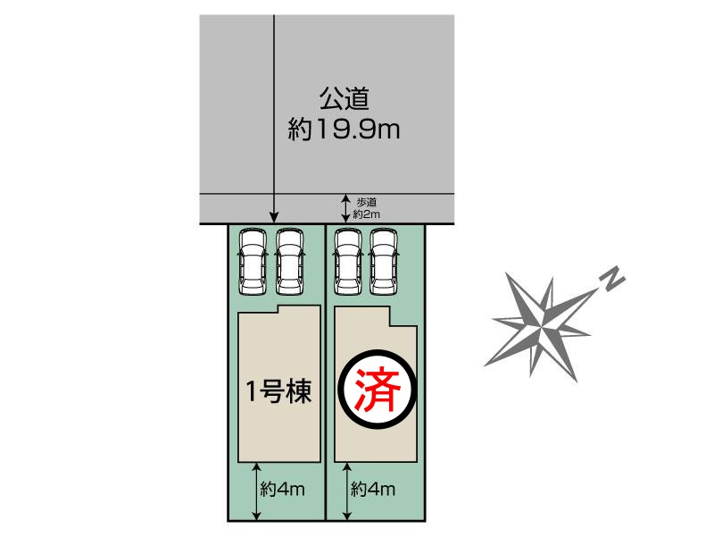 【今からご案内可能】知多市つつじが丘3丁目　全2棟の区画図|全体区画数｜全2棟
◆駐車2台可能！(但し、車種による)
◎まずは、お気軽にお問い合わせください。現地を案内しながら周辺環境も見て頂けます。