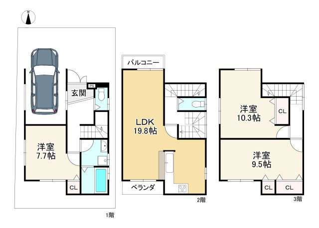 【中古戸建】京都市伏見区久我御旅町「長岡京駅」3LDKの間取り