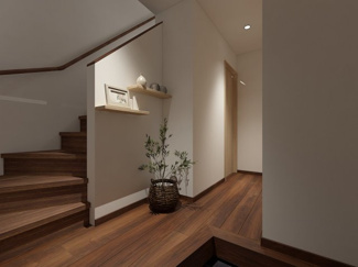 【玄関】 | 右京区梅津中村町 | 《玄関：ステージングイメージパース》》※家具・小物はCGによるインテリアイメージであり、家具の設置サイズを保証するものではございません。