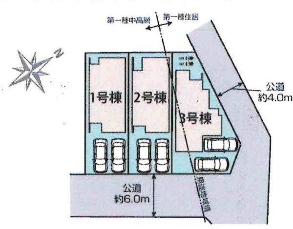 豊田市丸山町4丁目2期　全3棟・2号棟の区画図|2号棟です。