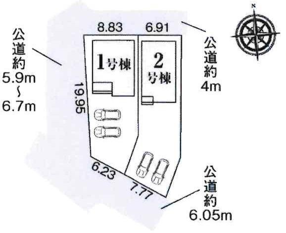 蒲郡市三谷二舖59期　全2棟・2号棟の区画図|2号棟です。