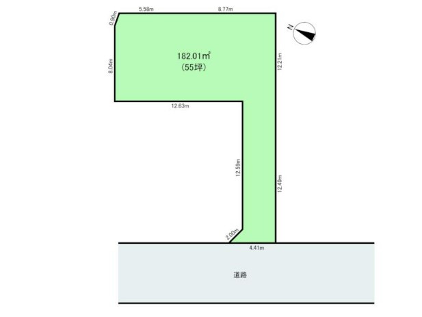 【土地】鶴ヶ島市松ヶ丘建築条件無し売地の土地図|旗竿地です