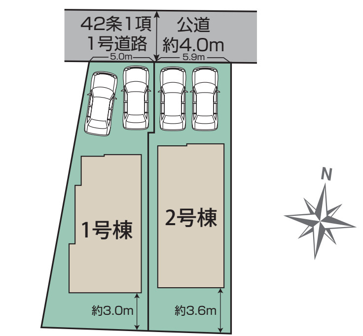 新築戸建／ふじみ野市仲１丁目（全2棟）の区画図|駐車２台可能（車種による）