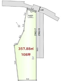 【区画図】 | 狭山市柏原　建築条件なし売地　「狭山市駅」徒歩25分　敷地108坪　【柏原小学区】