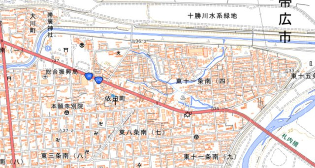 北海道帯広市　二棟一括アパートの地図