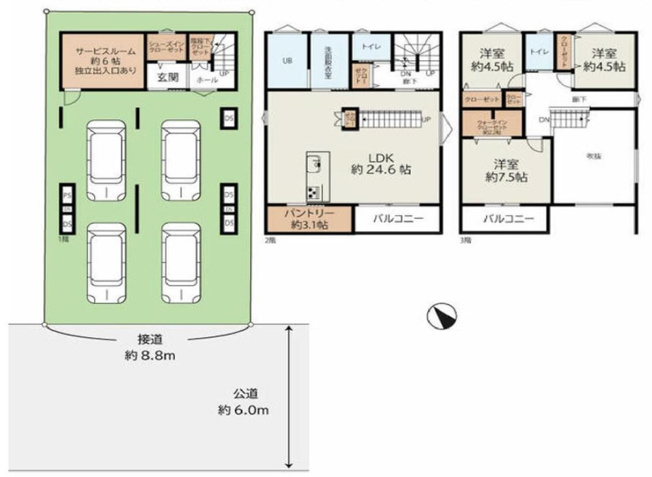 【間取り】 | 新座市大和田5丁目　中古一戸建住宅　(志木本店) | 2022年3月築、こだわりのある注文住宅です。
インテリアの映えある吹き抜けのLDKは24.6帖の大空間。