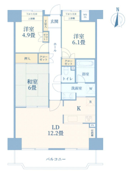 【間取り】 | サンヴェール橋本ツインタワー　ステージ２ | 3LDKは、リビングダイニングキッチンと3つの居室がある間取り。ファミリー層に非常に人気の高い間取りで、広々としたリビングで家族団らんを楽しみ、個室でプライベートな時間も確保できるのが大きな魅力です。