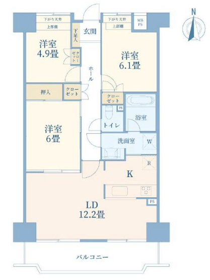 【間取り】 | サンヴェール橋本ツインタワー　ステージ２ | 3LDKは、リビングダイニングキッチンと3つの居室がある間取り。ファミリー層に非常に人気の高い間取りで、広々としたリビングで家族団らんを楽しみ、個室でプライベートな時間も確保できるのが大きな魅力です。