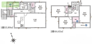 【間取り】 | 小学校６分　オール電化　太陽光発電　宅配ボックス　2号棟　東初富