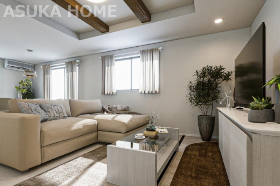 横浜市緑区東本郷３丁目　新築 戸建ての居間・リビング|家族と過ごす時間を大切にしたい方にぴったりの明るくゆとりある住空間です。