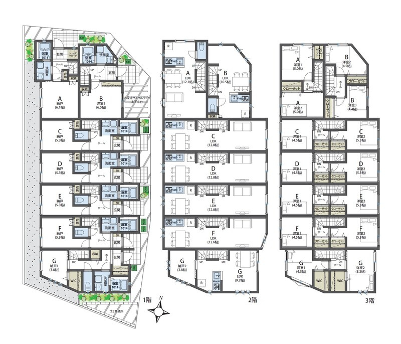 多摩市鶴牧６丁目のアパートの区画図