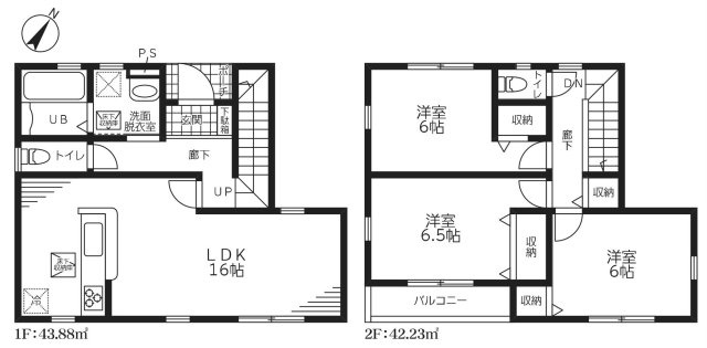 八潮市木曽根　新築戸建　全1棟の間取り|全居室収納完備のオール洋室3LDK