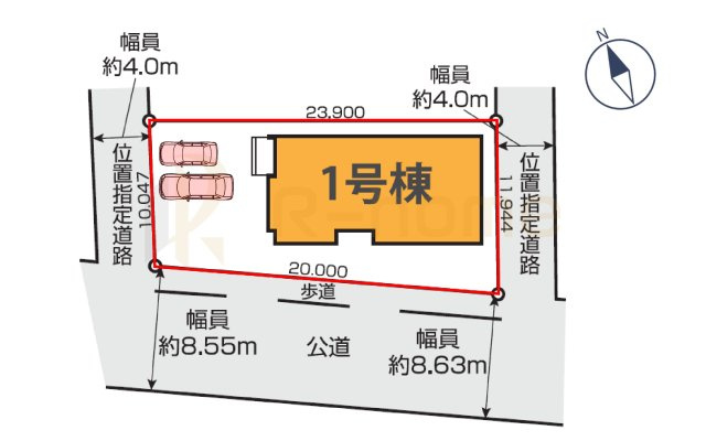 水戸市小吹町1期　新築戸建て　1号棟の区画図|大きなお買い物だからこそ、メリット・デメリットを伝えさせて頂きます。
R-homeにお任せください♪