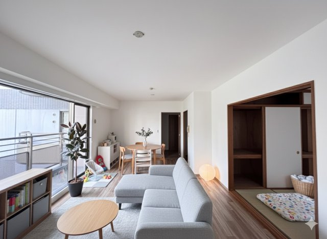 A.CITYタワーズウエスト・ウイング棟の居間・リビング|掲載の家具・調度品は、【AIによるホームステージング画像】であり、実際の物件には付属いたしません。