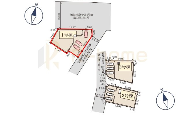 水戸市内原町第12　新築戸建て　1号棟の区画図|大きなお買い物だからこそ、メリット・デメリットを伝えさせて頂きます。
R-homeにお任せください♪