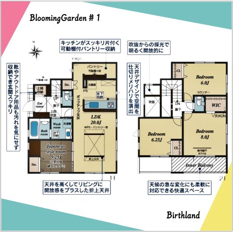 新築戸建・新築建売　福島市森合蒲原　森合小・清水中の間取り|土間収納やパントリーなどの収納豊富で食品や防災グッズなどたくさん収納可能！