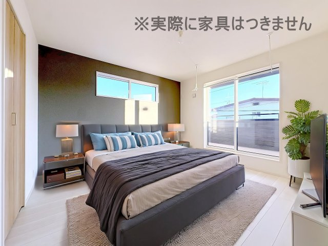 新築戸建・新築建売　福島市森合蒲原　森合小・清水中の洋室|画像はAI加工による演出で、実際の家具は付きません。