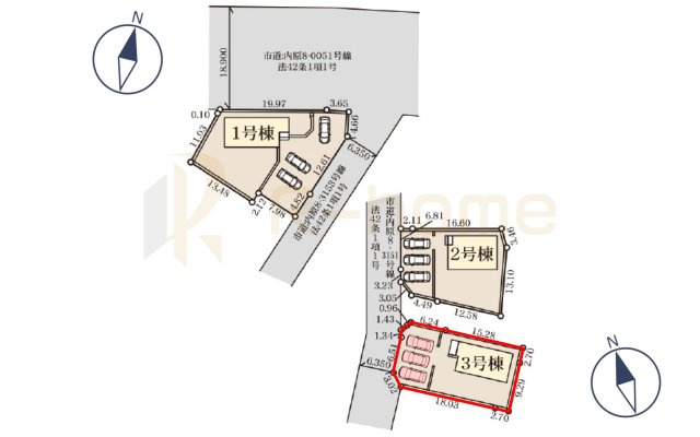 水戸市内原町第12　新築戸建て　3号棟の区画図|大きなお買い物だからこそ、メリット・デメリットを伝えさせて頂きます。
R-homeにお任せください♪