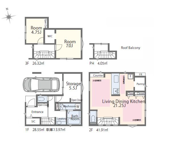 【土地図＋建物プラン例】 | 目黒区東山３丁目　建築条件付き売地 | 参考建物プラン：2LDK+1S、延床面積100.83m2