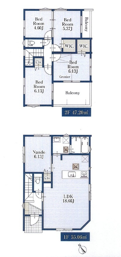 所沢市上安松・全1棟　新築一戸建　～LDK18.6帖～の区画図|駐車1台可、南東道路に面し日当たり良好です。