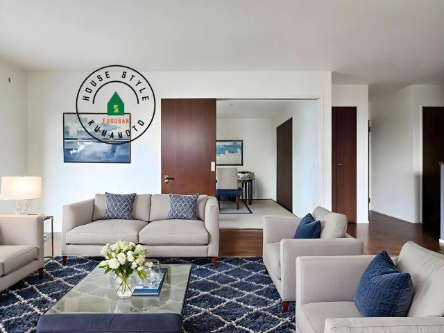 熊本市東区八反田1丁目第1₋4棟(5号棟)の居間・リビング|明るく開放的なリビングダイニングは豊かな陽光が注ぎ込み、やすらぎの空間を演出してくれます。ご家族で楽しいひとときをお過ごし下さい。※家具はCGを合成したものです。