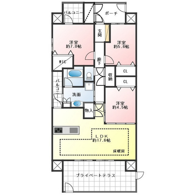岐阜市清の賃貸マンションの間取り