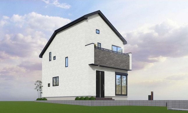 杉並区清水3丁目　耐震×ロフト付　ZEH水準住宅の外観パース|1号棟完成予想