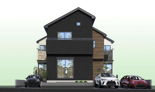 杉並区清水3丁目　耐震×ロフト付　ZEH水準住宅の外観パース|3号棟完成予想