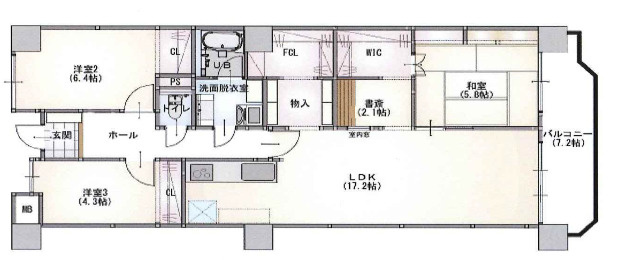【間取り】 | 日の出ハイツ　7階 | 3LDK＋WIC＋書斎＋家族用クローゼットです。
