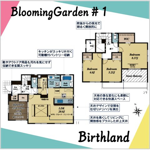 新築戸建・新築建売　伊達市根岸【耐震＋制震】伊達小・伊達中の間取り|【4LDK＋WIC＋パントリー】全室南向きで陽当たり良好♪玄関上部吹抜で開放感たっぷり◎