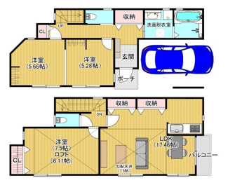 【間取り】 | 野上2丁目新築戸建て | 1階、2階の間取り図