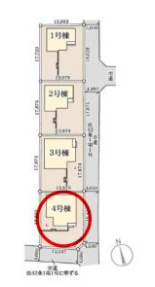 リーブルガーデンＳ第11　前橋市富士見町時沢　４号棟（平屋）の区画図|駐車場3台以上ご用意しています！来客時も重宝します♪
並列駐車なので、車の出し入れもしやすいですよ！