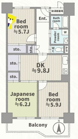 桂川ハイツ1号館　9階の間取り