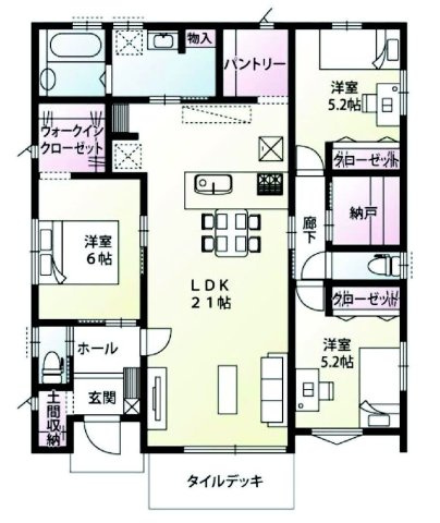 吉岡町北下（平屋）新築住宅の間取り|人気の平屋住宅、3LDKSで陽当たり良好な間取りです！
土地面積224.15㎡、建物面積92.53㎡で十分な広さです！