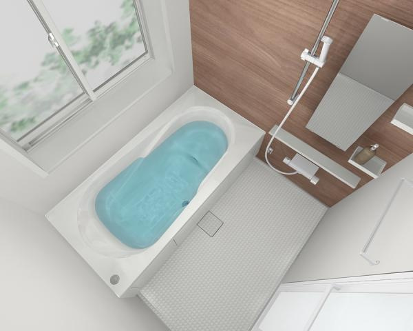 八戸市大字尻内町字大仏の内観：施工例|【同仕様画像】ユニットバスは新品に交換します。浴槽は大人も足を伸ばしてゆったり浸かれる広さです。