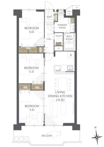 【間取り】シャトー第３八戸の里 