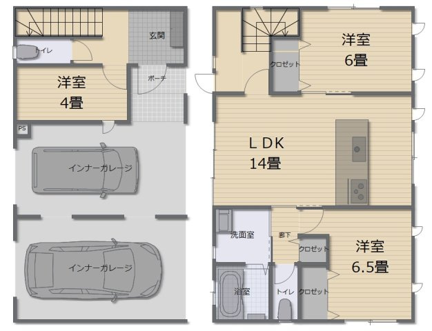 朝倉己　新築戸建　【2階リビング】の間取り