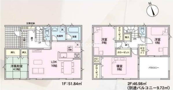 南アルプス市在家塚の新築一戸建の間取り