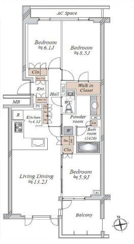 シーサイドコート逗子望洋邸　2階　リフォーム予定の間取り|導線を考えられた間取り